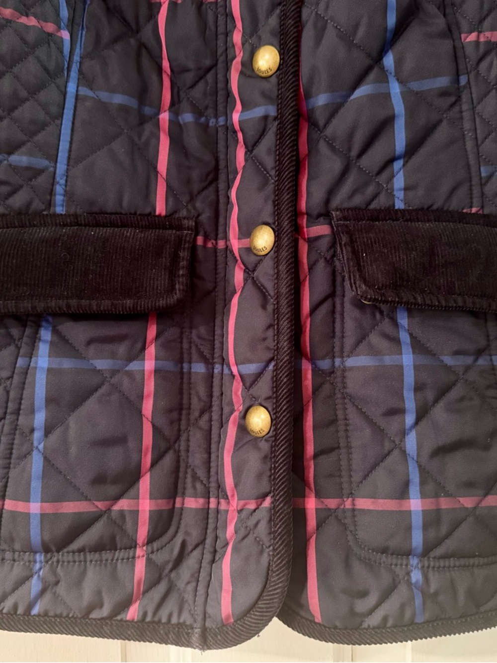 Joules Quilted Jacket US 8 Navy Check Corduroy Trim Equestrian Barn Coat - Picture 3 of 12